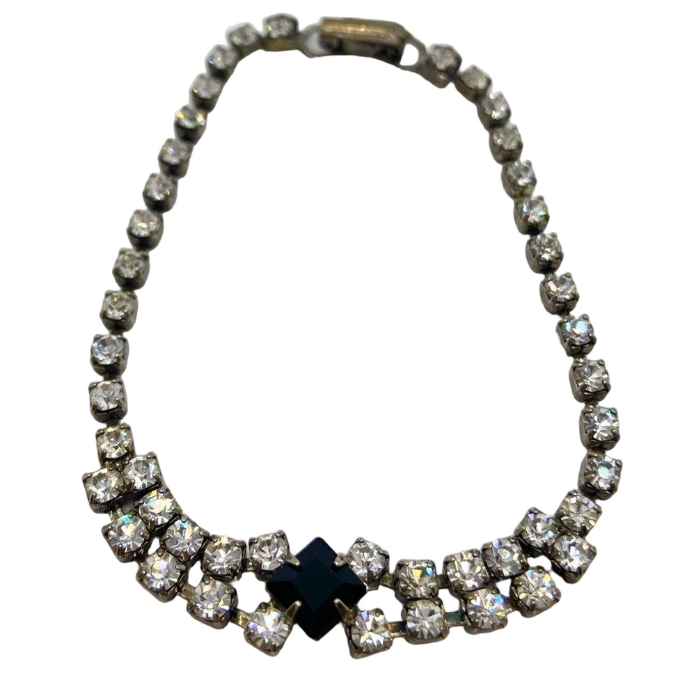 Diamond shaped black jewel and rhinestone studded special occasion bracelet